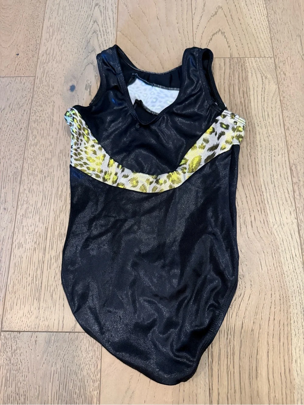 GK Elite Girls Gymnastics Leotard Black Neon Yellow Leopard Print